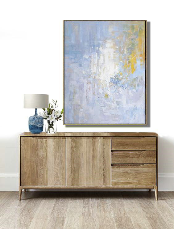 Extra Large 72" Acrylic Painting,Oversized Abstract Landscape Painting,Large Living Room Wall Decor,Blue,White,Yellow,Grey.etc